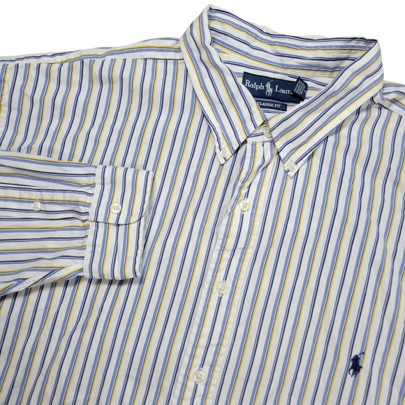 Ralph Lauren Button Down Shirt Mens 3XLT Tall White Striped Classic Fit Causal‎ - Picture 1 of 8